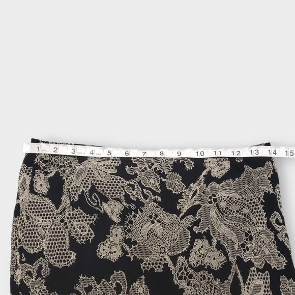 Newport News Asymmetrical Ruffled Mesh Dark Floral Midi Skirt Black Grey Medium - Picture 8 of 9